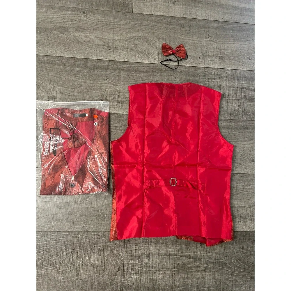 Men's Red Paisley Formal Tuxedo Vest Waistcoat w/ Matching Bow Tie, L